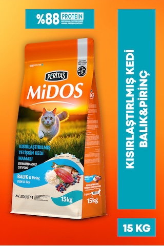 Midos Balıklı Ve Pirinçli Kısırlaştırılmış Yetişkin Kedi 15 Kg
