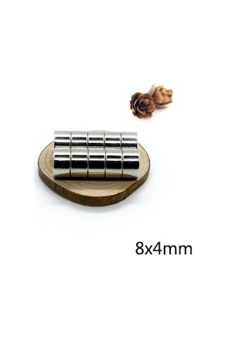 10 Adet Çap 8Mm X Kalınlık 4Mm Yuvarlak Güçlü Neodyum Mıknatıs N11.2419