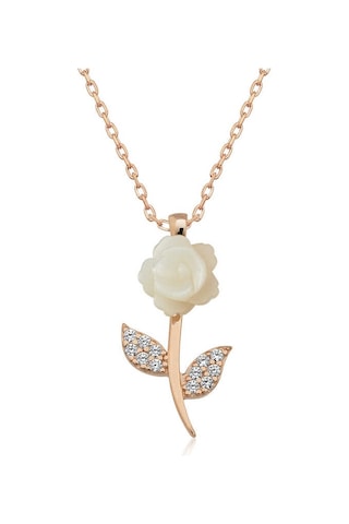 Stillove Gümüş Rose Beyaz Gül Kolye Rose Gold