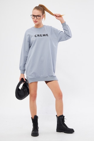 Armonika Kadın Gri Bisiklet Yaka Önü Yazılı Tunik Sweatshirt Arm-25k001029
