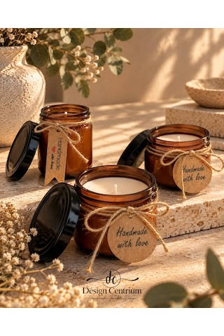 Amber Dokunuşu 3 Lü Amber Kokulu Soya Wax Aromaterapi Mum Seti Kahverengi