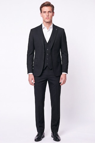 Efor Slim Fit Mono Yaka Esnek Yünlü Yelekli Siyah Takım Elbise Tk 950