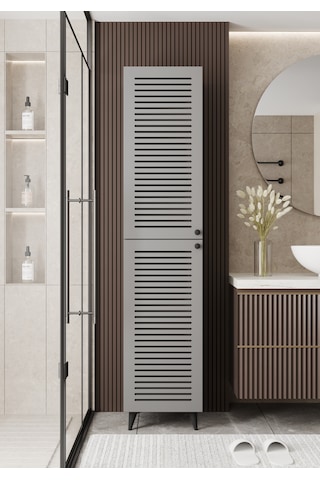 Lidya Panjur Kapaklı Çok Amaçlı Dolap - Kiler Dolabı - Banyo Dolabı - Ayakkabılık - Mutfak Dolabı Gri
