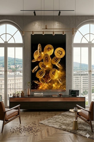 Zenginlik Ve Başarı Temalı Bitcoin Dekor Cam Tablo