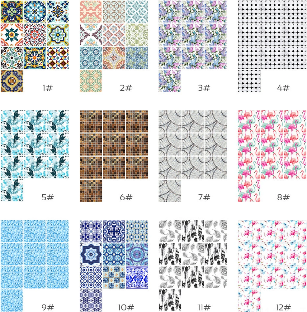 Hombey Mediterranean Tarzı Pvc Otomatik Yapıştırıcı Duvar Stickerleri 20x20cm 10 Adet - Ev Dekorasyonu İçin Kolay Uygulama Ve Kaldırma Diğer