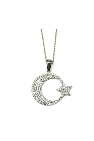 Omar Silver Kadın Ayyıldız Model Zirkon Taşlı Gümüş Kolye (513866663)