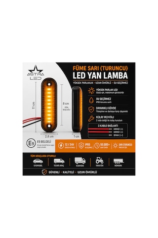 Füme Side Marker Sarı/turuncu Led Yan Lamba E9 Belgeli