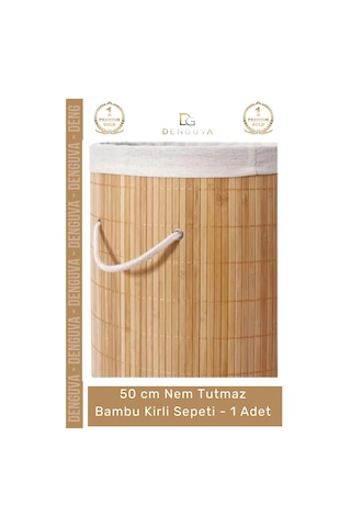 Kirlisepeti Decohandy Yuvarlak Doğal Hijyenik Çamaşır Kutusu Banyo Şık Tasarım Bambu Kirli Sepeti - Çok Renkli