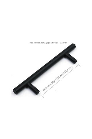 Alüminyum Paslanmaz Mat Siyah 192 mm Mobilya Kulp Çap:12 mm