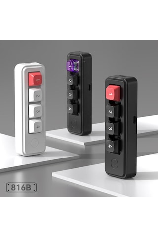 Mkespn 4-buton Makro Programlanabilir Mekanik Oyun Klavyesi Çift Usb-c Portlu Isı Değiştirilebilir Rgb Alt Işık 816b Beyaz