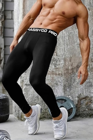 Ghassy Co. Erkek Basketbol Bisiklet Fitness Koşu Ultra Esnek Spor Tayt siyah