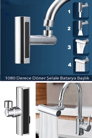 Krom Tasarruflu Şelale Musluk Başlığı 4 Modlu, Ayarlanabilir, Su Tasarrufu Sağlayan Pratik Başlık Renkli