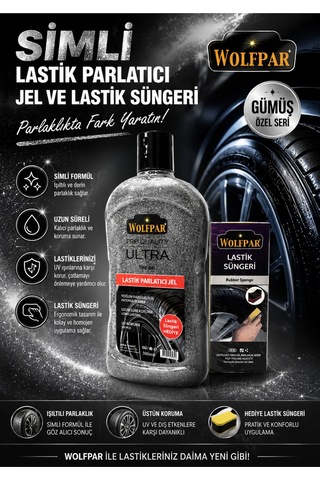 Simli Lastik Parlatıcı Jel Ve Lastik Süngeri Gümüş Seri