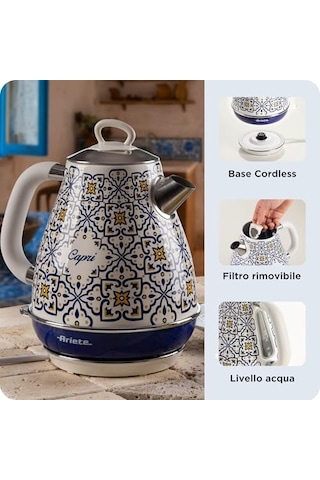 Capri Elektrikli Su Isıtıcı 1,7 Litre Kettle 2869/0c - Paslanmaz Çelik Gövde, Handmade Decoration, 2000 Watt, Otoma
