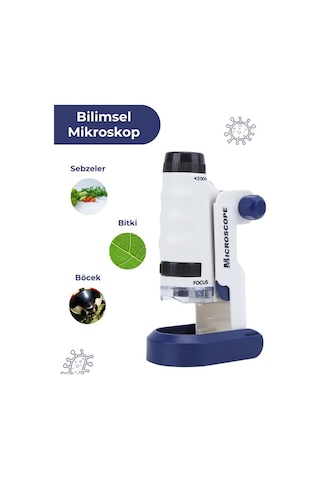 Temel Taşınabilir Işıklı Stantlı Çocuk Mikroskobu 60x 120x, Stem Eğitim Ve Keşif Seti
