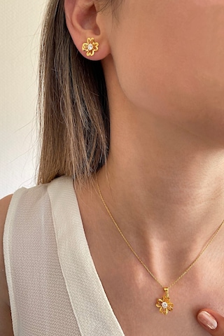 18k Altın Kaplamalı 925 Ayar Gümüş Çiçek Set - 67017902 Altın