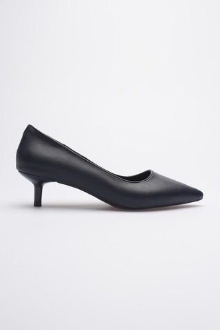 Esatsani Lacivert Deri Sivri Burun Alçak Topuk 4 Cm Stiletto Dores Kadın Ayakkabı Lacivert Deri