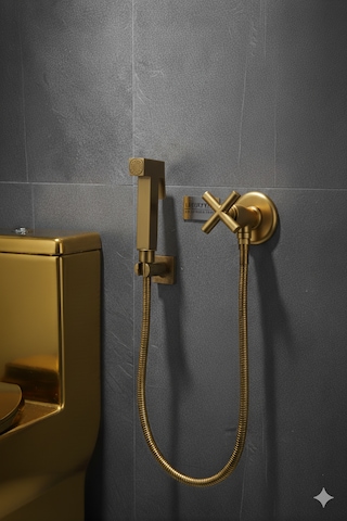 00-51 Pirinç Tabancalı Wc Taharet Matik Ve Pirinç Ara Musluğu Siyah Gold Krom Antik Antik