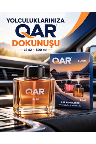 Qar Ls 62 Araç Kokusu 500 Ml Şık Cam Şişe Kalıcı Oto Parfümü Araç İçi Oda Ofis Kullanımına Uygun Izgaralı Kapak