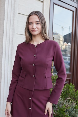 Kadın Hafif Esnek Kumaş Geniş Sıfır Yaka Cep Kapaklı Uzun Kol Dar Kesim Hafif Kısa Blazer Ceket-bordo Bordo