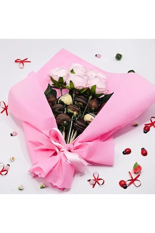 Sevgiliye Çiçek Çikolata Demeti Pembe Çiçek