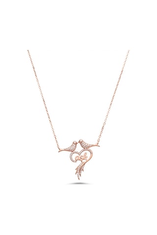 Gümüş Aşk Kuş Kolye- Rose Gold Renk - 925 Ayar Gümüş Gold - Rose Gold