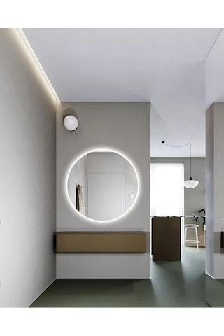 Fawdecor Led Işıklı Yuvarlak Dekoratif Duvar Aynası 80x80 Beyaz