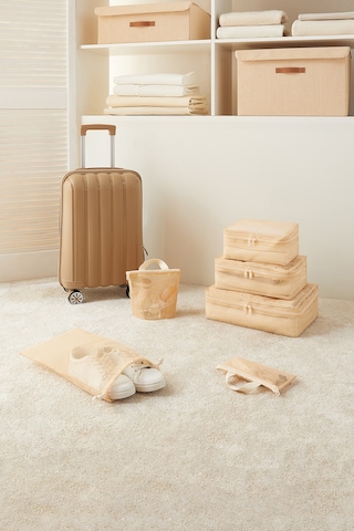 Ocean Home Textile 6'lı Bej Renk File Bavul İçi Düzenleyici Set Bej