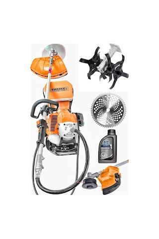 Swazer Sırt Tipi Benzinli Motorlu Tırpan Biçme Makinesi + Çapa Aparatı + Başlık+ 2T Yağ