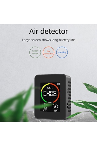Konesam Ev, Araba, Ofis İçin Sıcaklık, Nem Ve Co2 400-5000ppm Tespit Cihazı - Yarıiletken Tvoc Sensörlü, Led Ekranlı, 1200mah Pil, Siyah Siyah