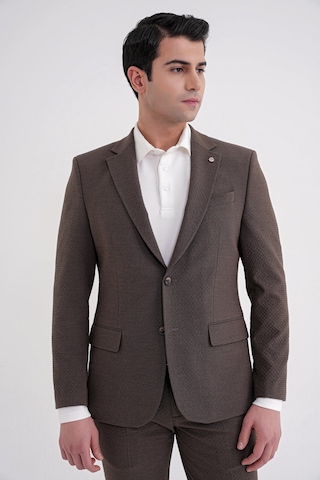 Efor Slim Fit Çift Yırtmaç Gofre Kumaş Esnek Kahverengi Spor Takım Elbise Tk 940 Kahverengi