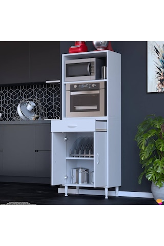 Modilayn Vio Fırın Dolabı 65x163,4x32.5 Cm Çekmeceli Kapaklı Mini/midi Mikrodalga Mutfak Dolabı Beyaz