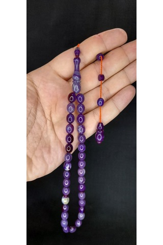 Anemore Collection Sıkma Kehribar Tesbih Mor Renk Beyzi Kesim T-412