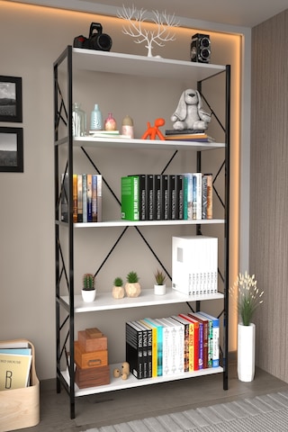 5 Raf Dekoratif 180 Cm Kitaplık Beyaz