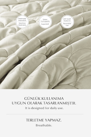 Shane Kadife Yatak Örtüsü Seti Tek Kişilik 2 Parça Kapitone Supersoft Yumuşak Elyaf Dolgulu Kırık Beyaz