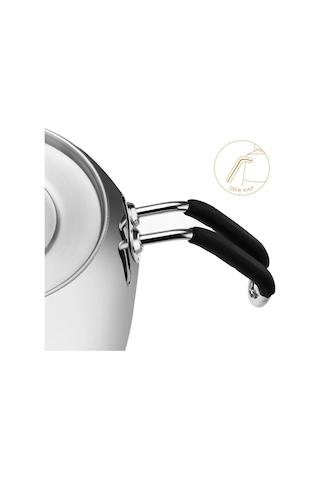 Nehir Modern Midi Orta Boy 1-2 Lt. Paslanmaz Çelik Çaydanlık Takımı Gri