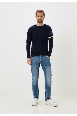 Erkek Triko Lacivert Bisiklet Yaka Desenli Slim Fit Pamuklu Kazak Ncs Jeans 3743-lacivert Lacivert