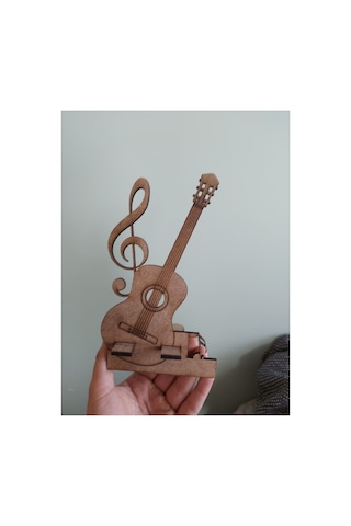 Ahşap Gitar Ve Nota Temalı Masaüstü Telefon Tutucu