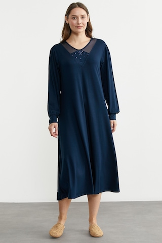 Sementa Tül Detaylı Rahat Kalıp Elbise - Lacivert