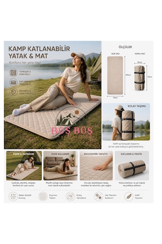 Taşınabilir Katlanır Outdoor Matı, Katlanır Yatak, Karavan Kamp Yatağı Anne Yanı Deprem Yatağı 70 190 Tek Kişilik Bej - Krem