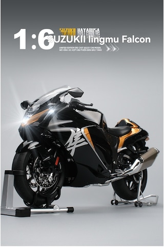 Suzuki Hayabusa Gsx R1300 1:6 Diecast Siyah Işıklı, Anahtarlı & Su İle Çalışan Dumanlı Model