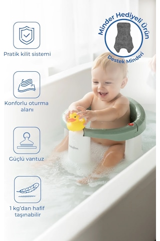 Babyjem Önden Açılır Banyo ve Mama Oturağı ve Hediye Minderli - 2 ' Li Set Soft Yeşil