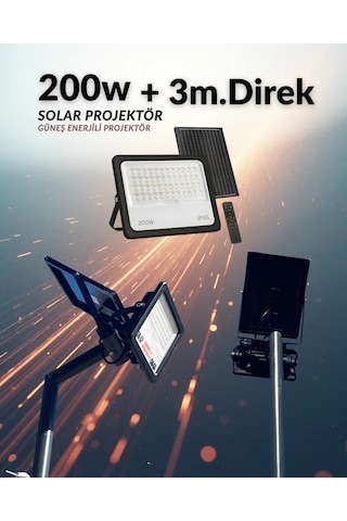 200w Kumandalı Led Solar Projektör + 3m. Lamba Direği