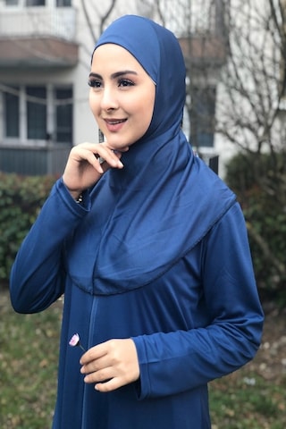 Aslınur Tek Parça Fermuarlı Namaz Elbisesi İndigo Mavi Açık Mavi