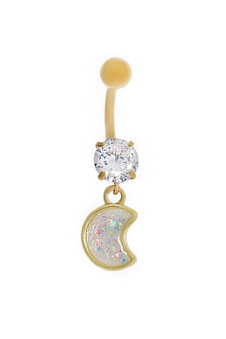 Kadın Ay Ve Tektaş Model Gold Renk Çelik Piercing Gold