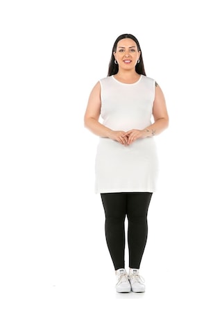 Disentis Büyük Beden Yuvarlak Yaka Kalın Askılı Viskon Uzun Ekru Body