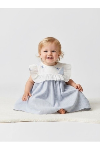 Zekids Kız Bebek Kaplumbağa İşlemeli Elbise-17282 Çok Renkli