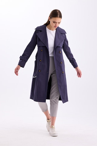 Pastelastore %100 Pamuk Gabardin Uzun 110cm Astarlı Kemerli Kadın Trençkot 1111 Koyu Gri