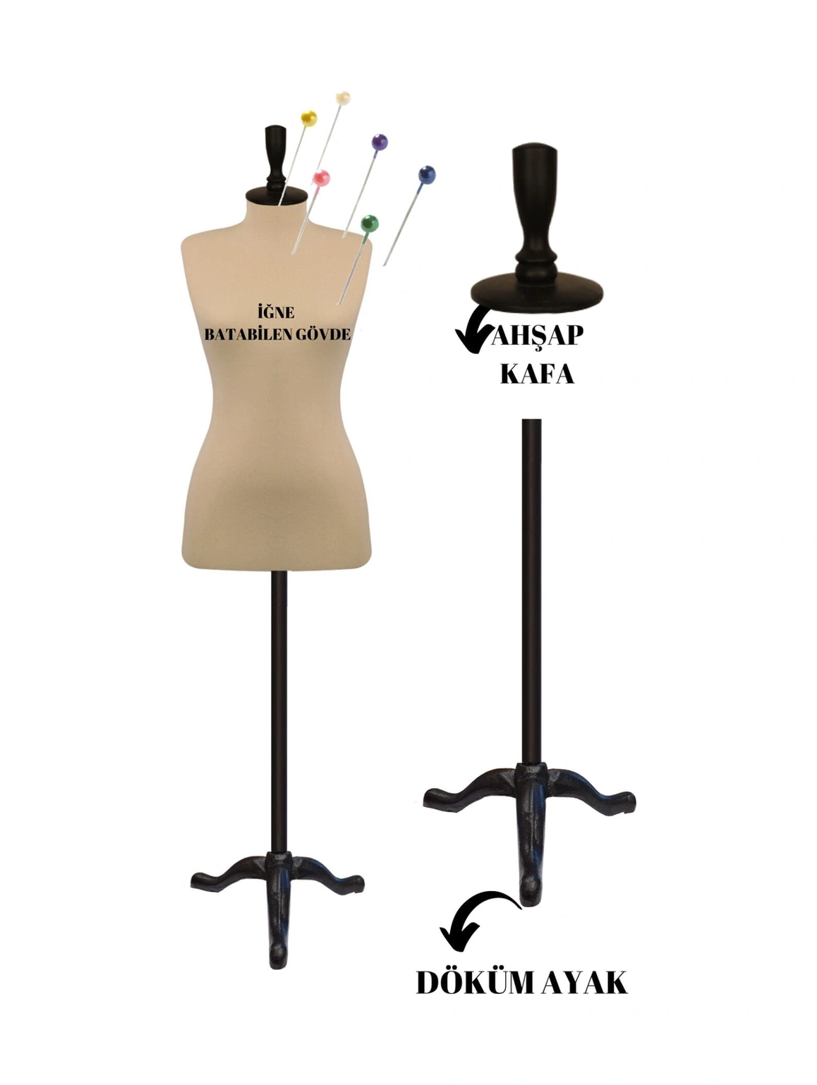 Döküm Ayaklı 44 Beden Sünger Iğne Batabilen Terzi Mankeni Prova Mankeni Po-01 4365