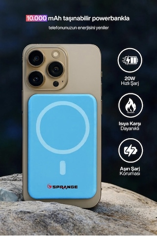 Magsafe Powerbank 10000 Mah Standlı Hızlı Taşınabilir Iphone 11 12 13 14 15 16 17 Samsung Uyumlu Mavi